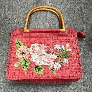 Vintage Fossil Multi-Color flower Handbag Woven Round Handles
